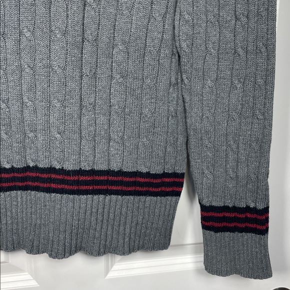 Polo Ralph Lauren Cable Knit Sweater Size Large V Neck Grey Cotton - Picture 6 of 15